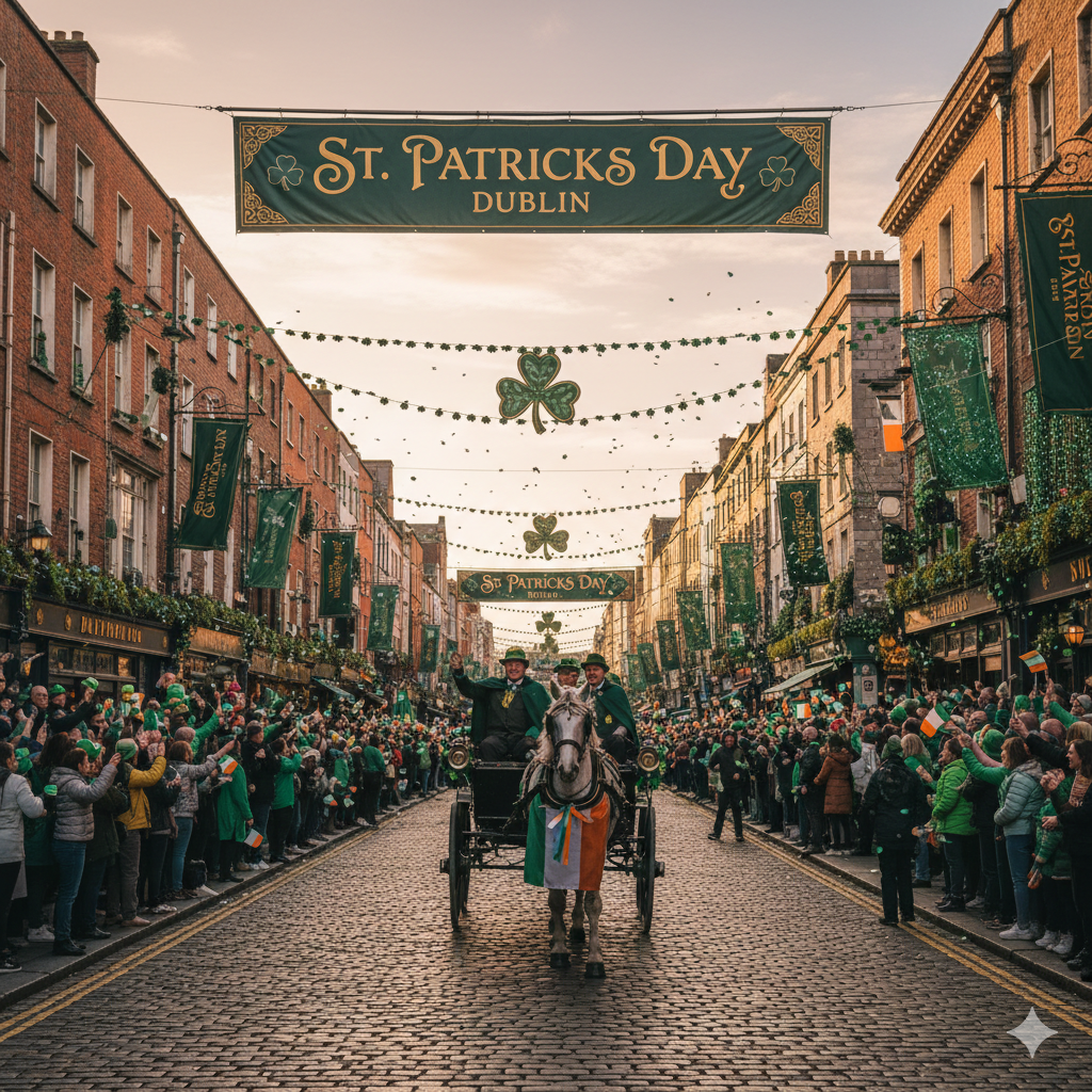Dublin city streets decorated for St. Patrick's Day