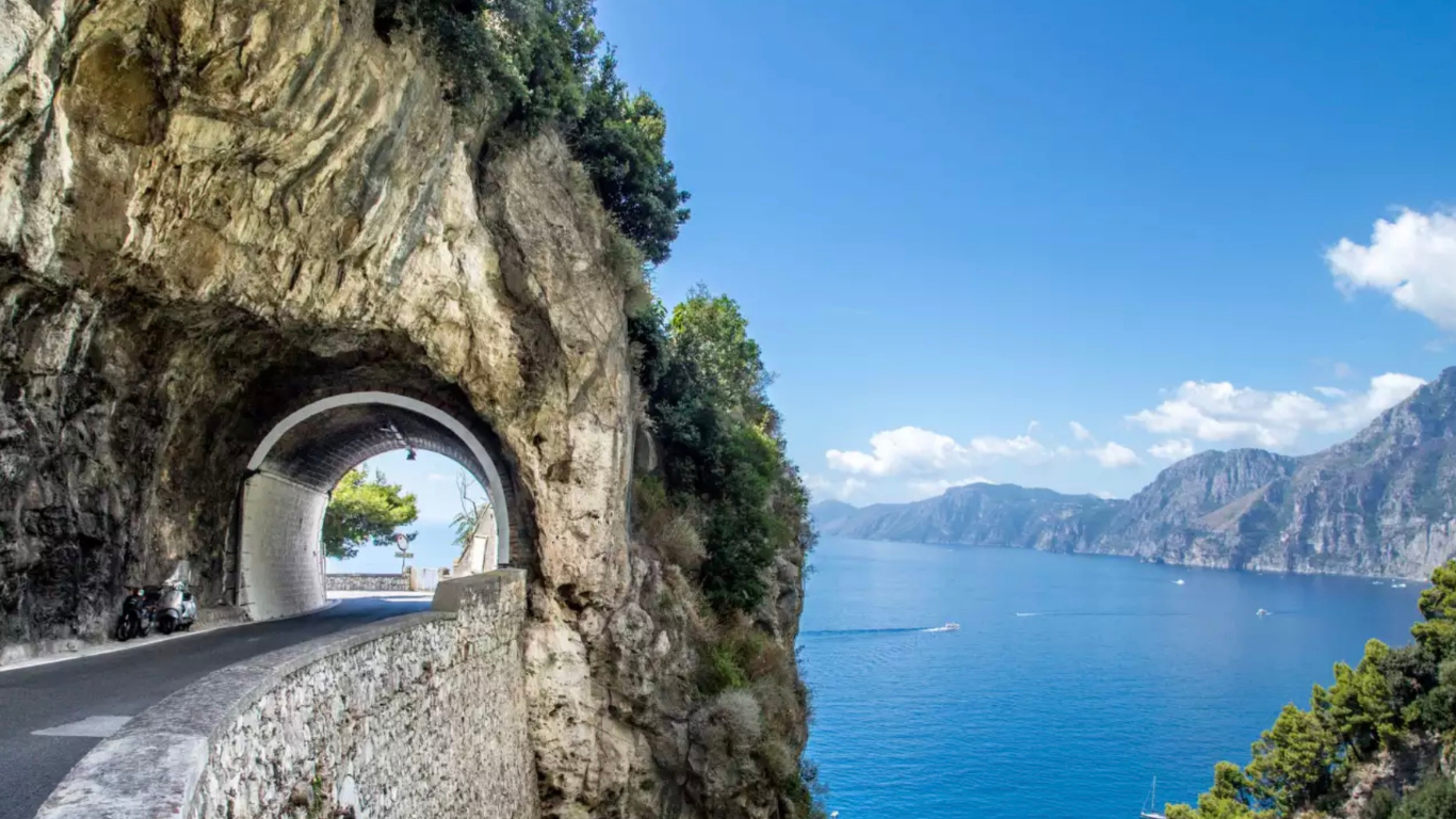 Scenic drive along the Amalfi Coast overlooking the sea